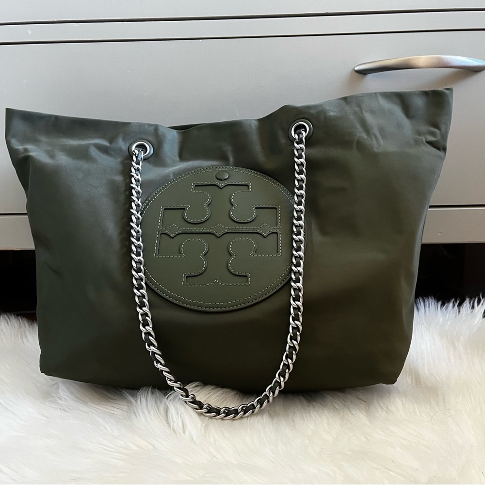 Tory Burch Dark Green Tote with Chain Strap